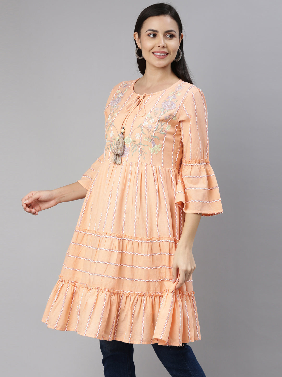 Neerus Pink rayon solid kurta - side view