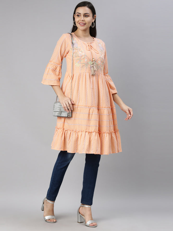 Neerus Pink rayon solid kurta - front view