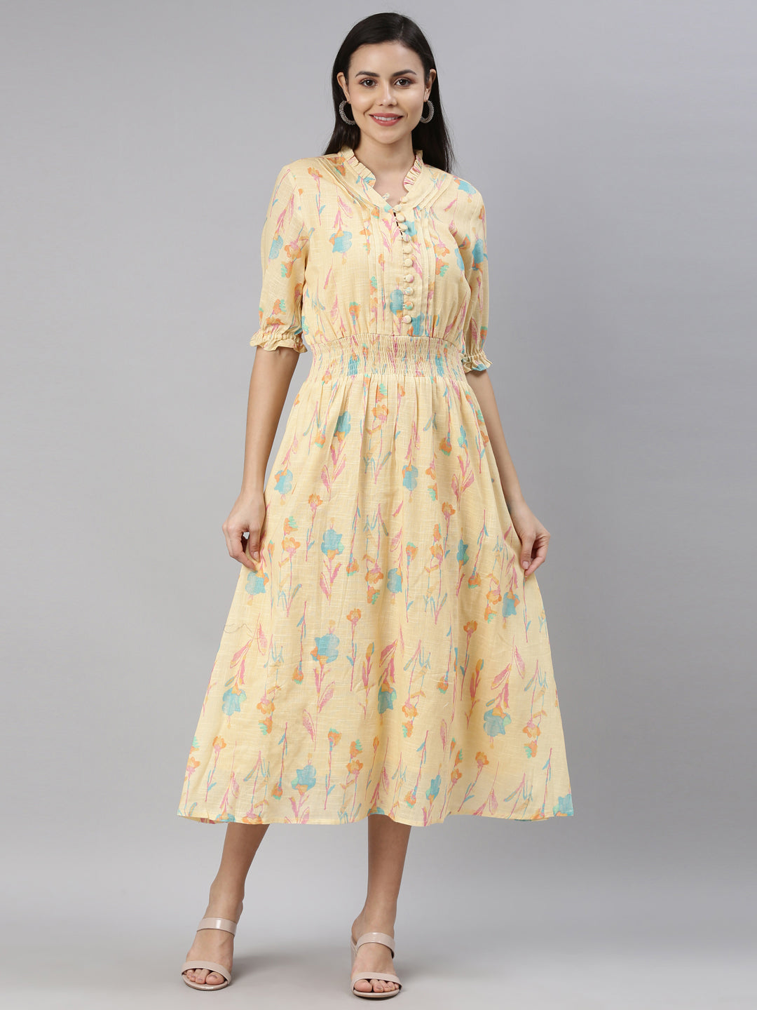 Neeru'S YELLOW Color SLUB COTTON Fabric Kurta