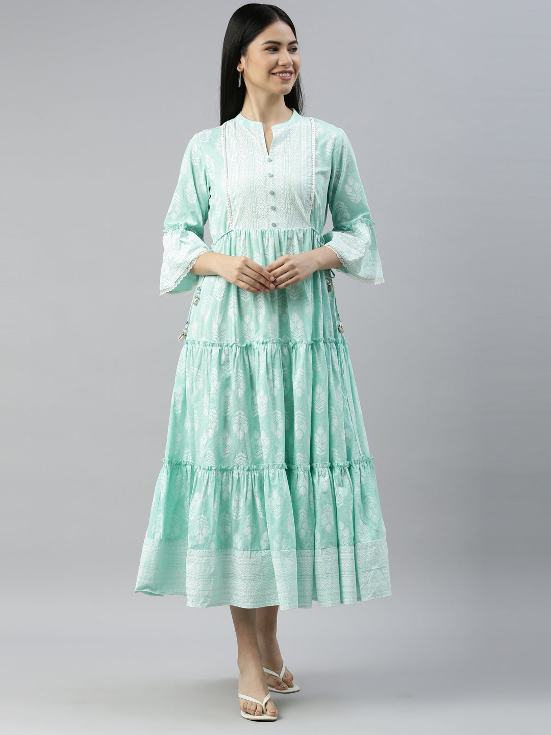 Neerus Sea Green Color Cotton Fabric Kurta