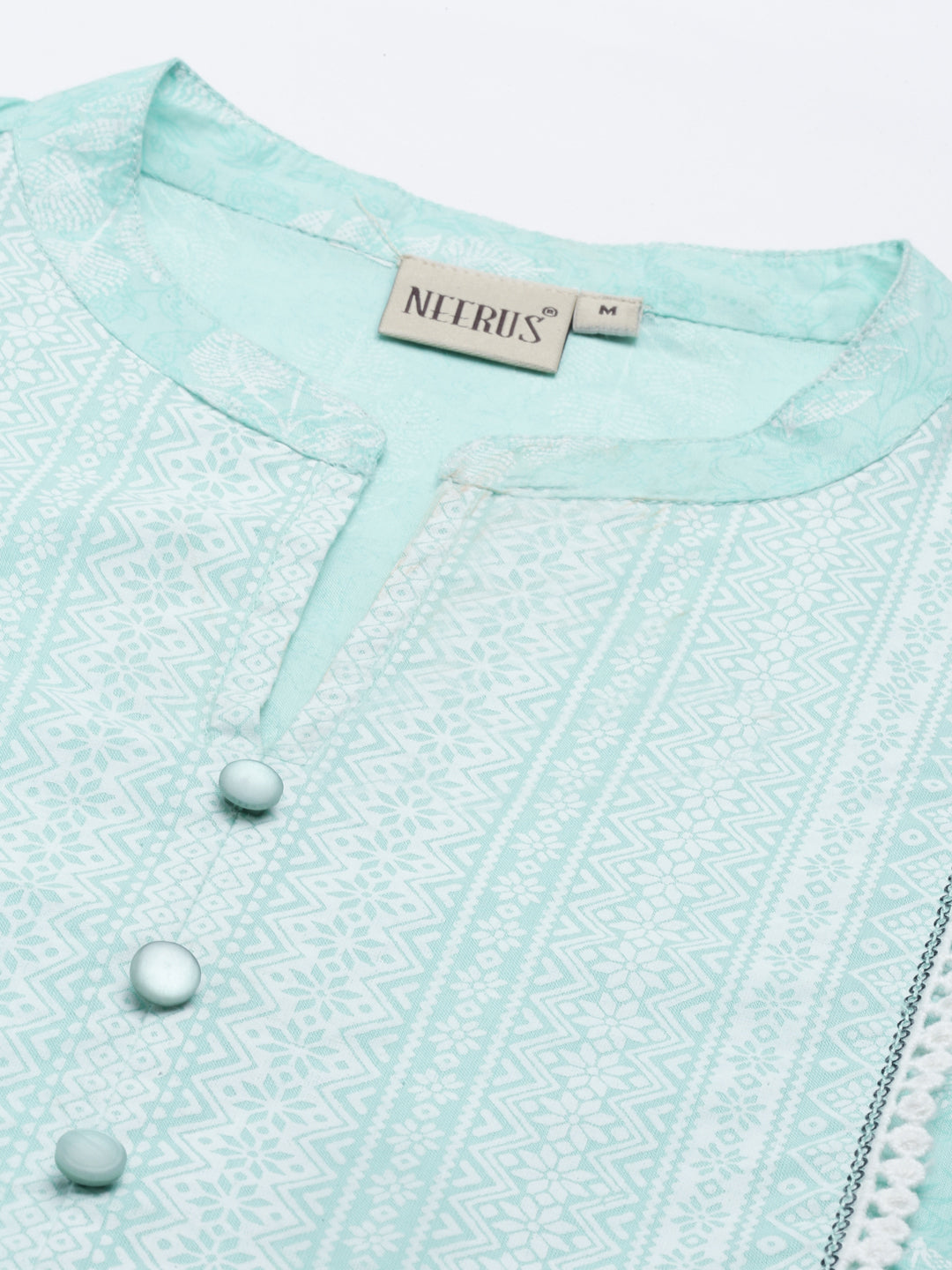 Neerus Sea Green Color Cotton Fabric Kurta
