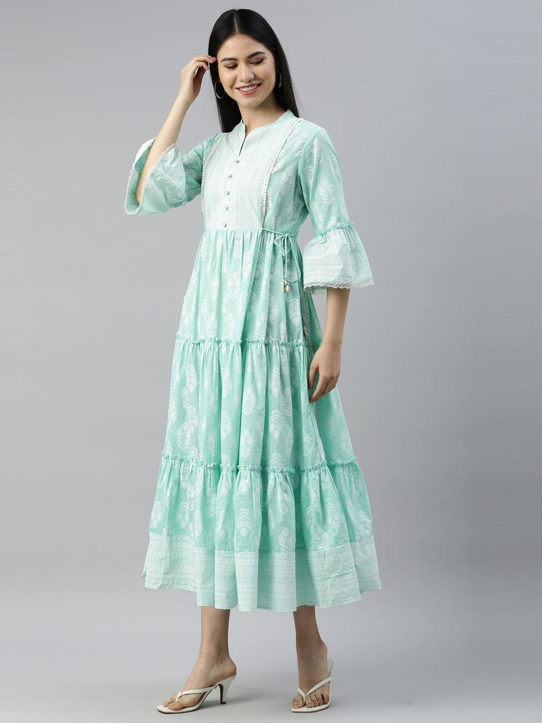 Neerus Sea Green Color Cotton Fabric Kurta