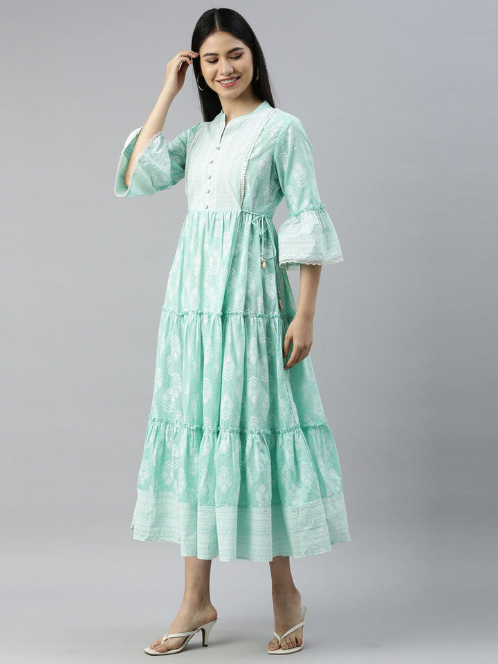 Neerus Sea Green Color Cotton Fabric Kurta