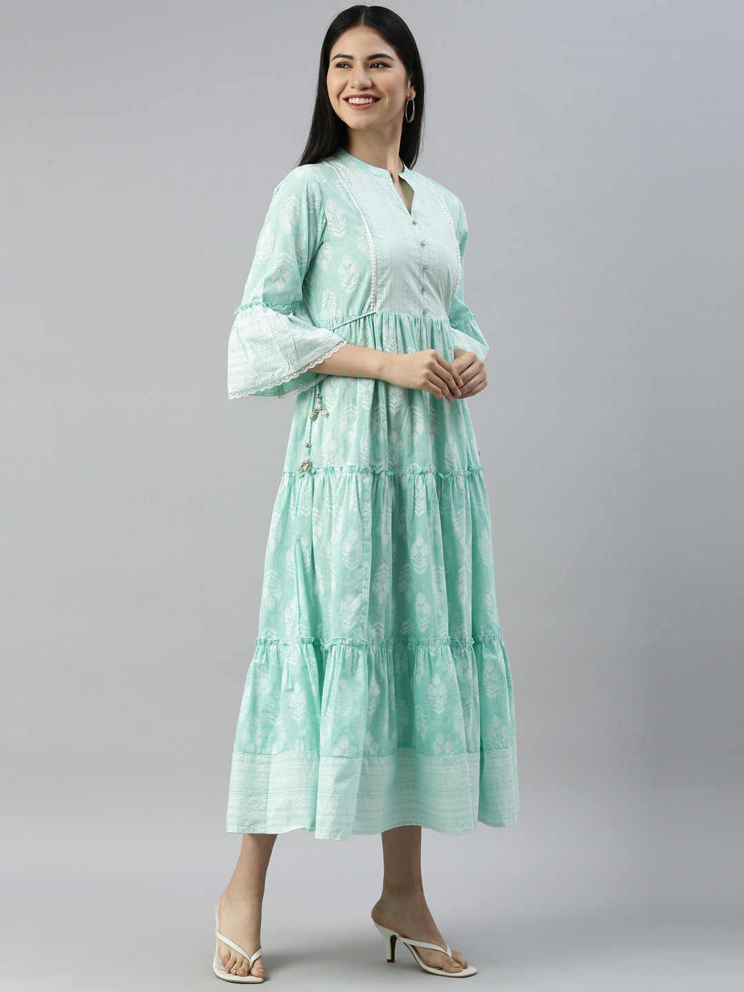 Neerus Sea Green Color Cotton Fabric Kurta