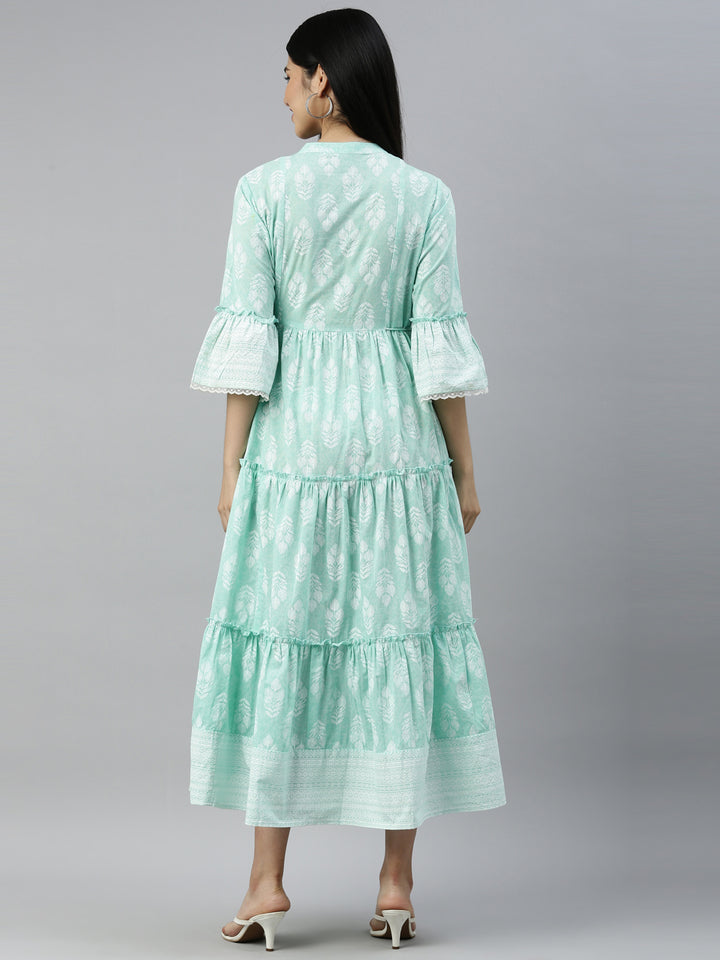 Neerus Sea Green Color Cotton Fabric Kurta