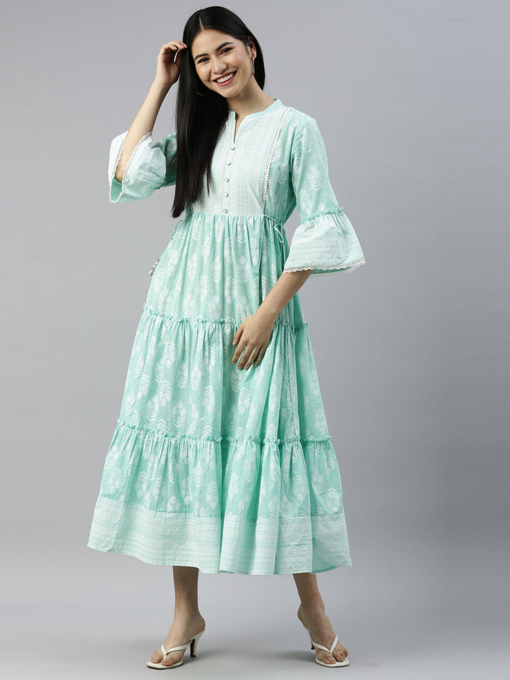 Neerus Sea Green Color Cotton Fabric Kurta