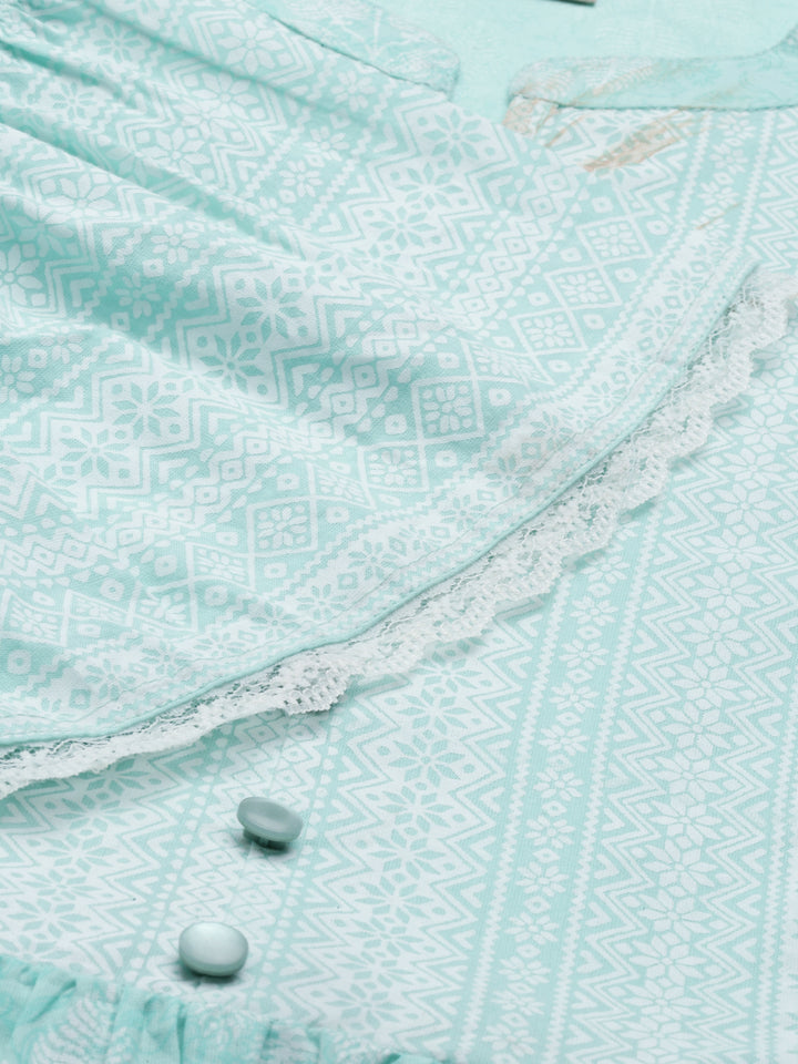 Neerus Sea Green Color Cotton Fabric Kurta