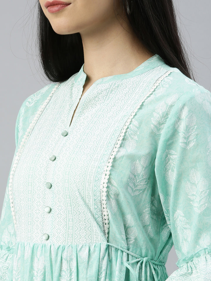 Neerus Sea Green Color Cotton Fabric Kurta