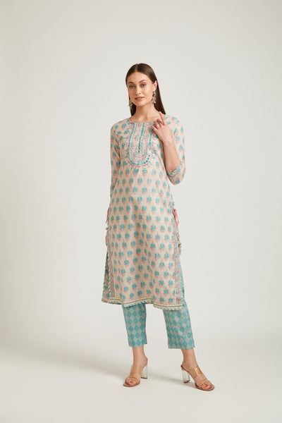 Neeru's Ferozi Color Cotton Fabric Salwar Kameez