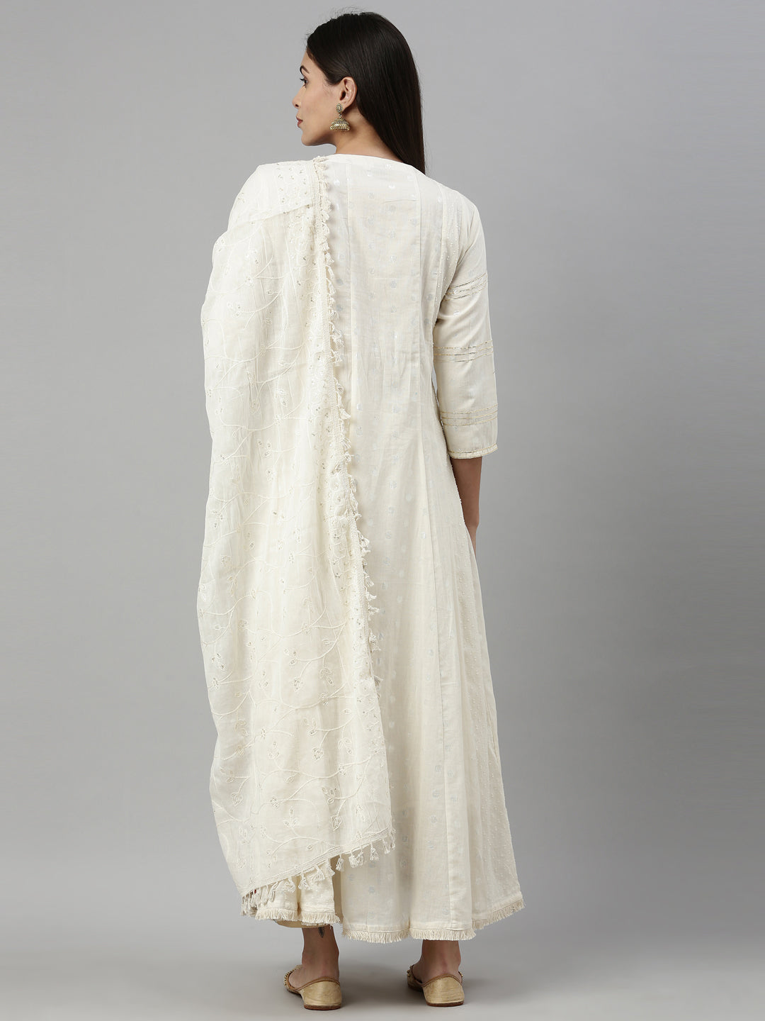 Neeru's Cream Color Cotton Fabric Kurta With Dupatta