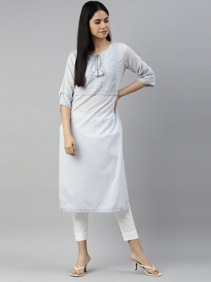 Neerus L Gray Color Cotton Fabric Kurta