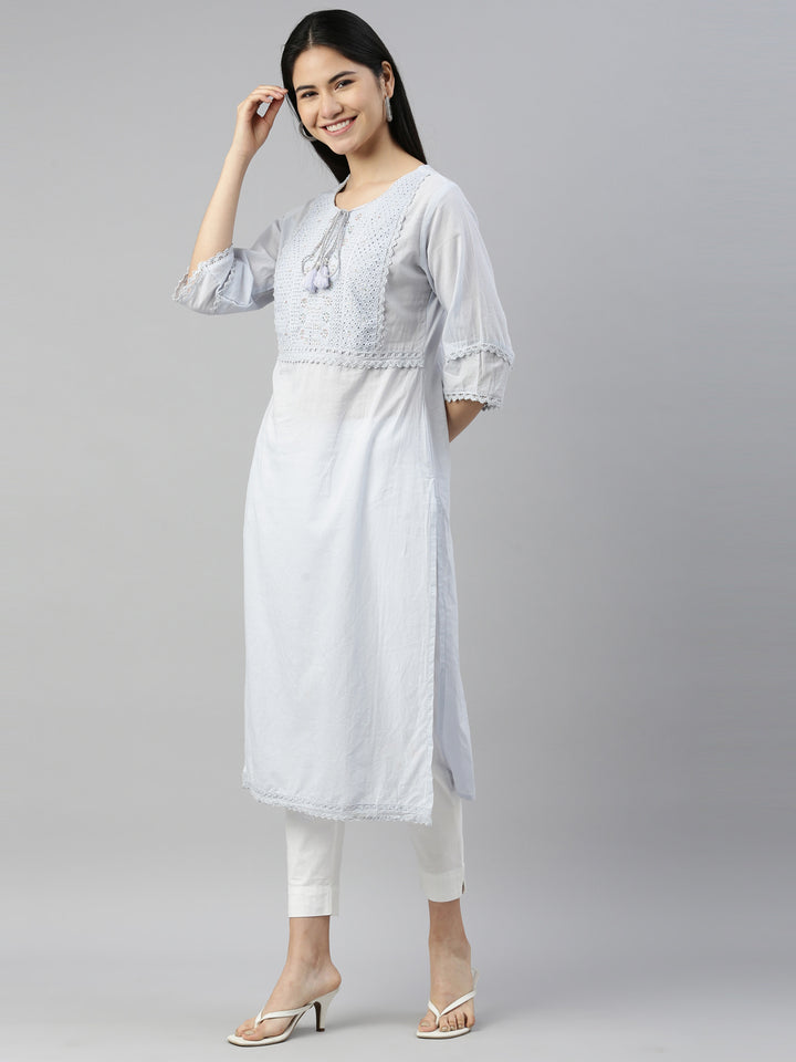 Neerus L Gray Color Cotton Fabric Kurta