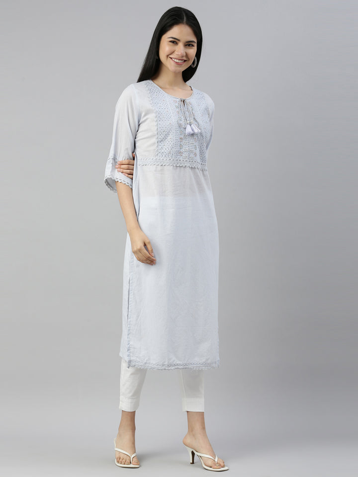 Neerus L Gray Color Cotton Fabric Kurta