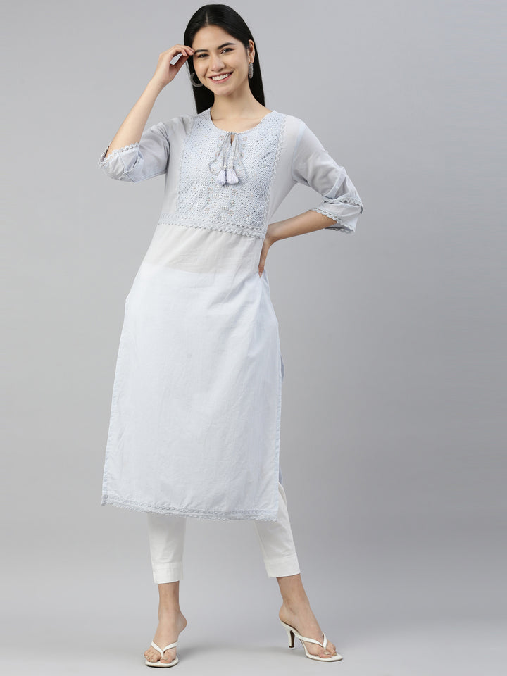 Neerus L Gray Color Cotton Fabric Kurta