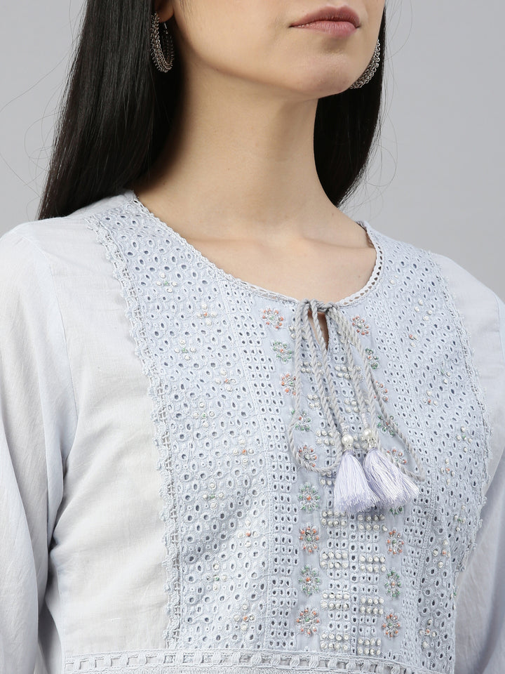 Neerus L Gray Color Cotton Fabric Kurta