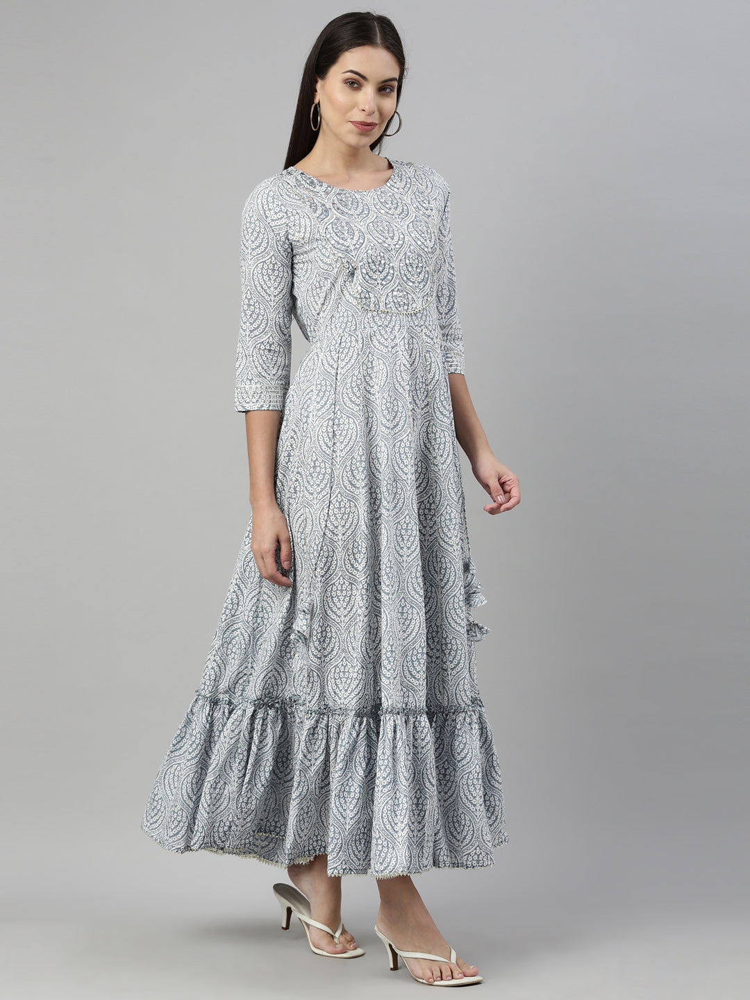 Neerus Grey cotton solid kurta - detail view 1