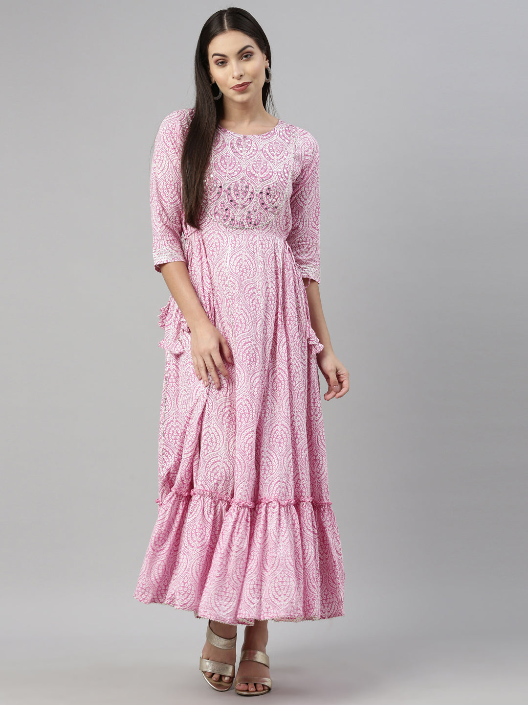 Neerus Pink Color Cotton Fabric Kurta