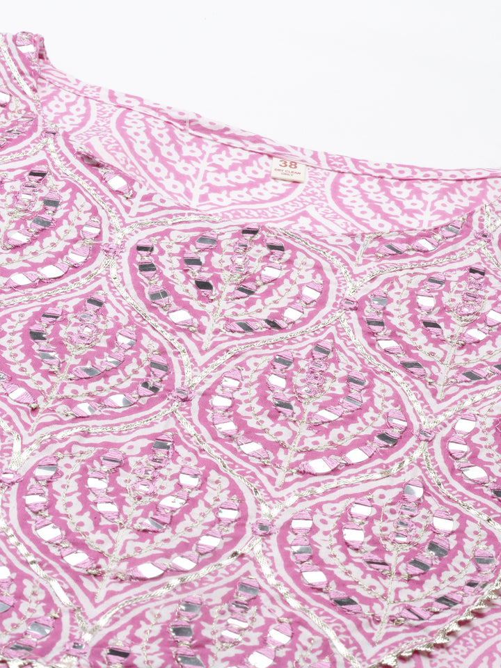 Neerus Pink Color Cotton Fabric Kurta