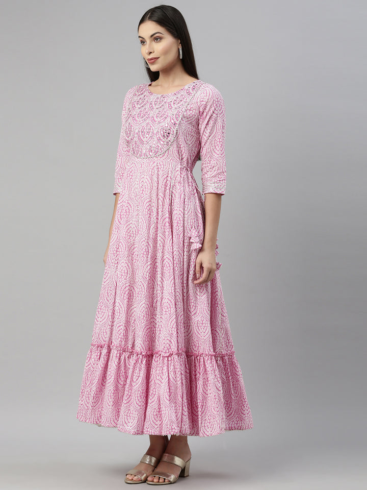 Neerus Pink Color Cotton Fabric Kurta