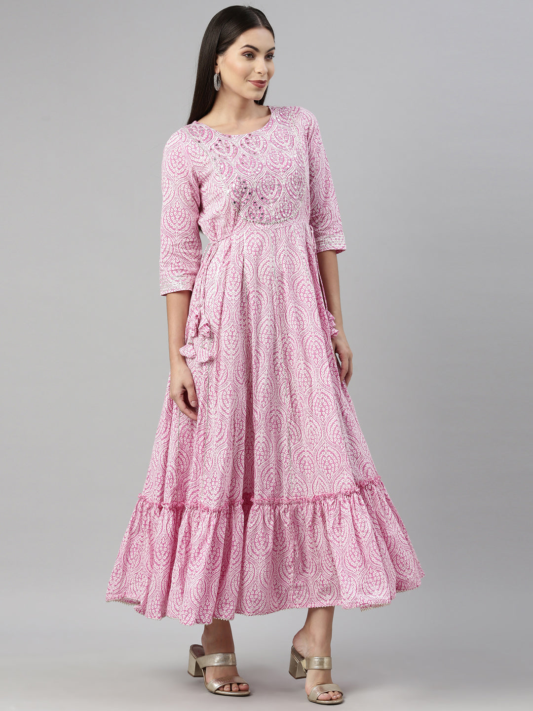 Neerus Pink Color Cotton Fabric Kurta