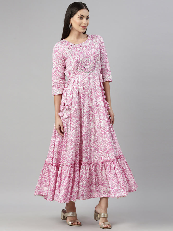 Neerus Pink Color Cotton Fabric Kurta