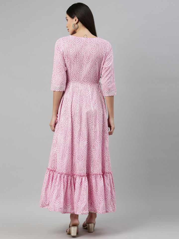 Neerus Pink Color Cotton Fabric Kurta