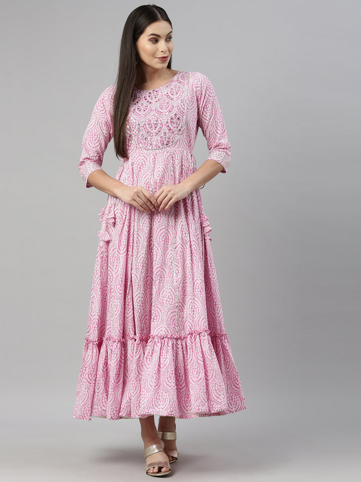 Neerus Pink Color Cotton Fabric Kurta