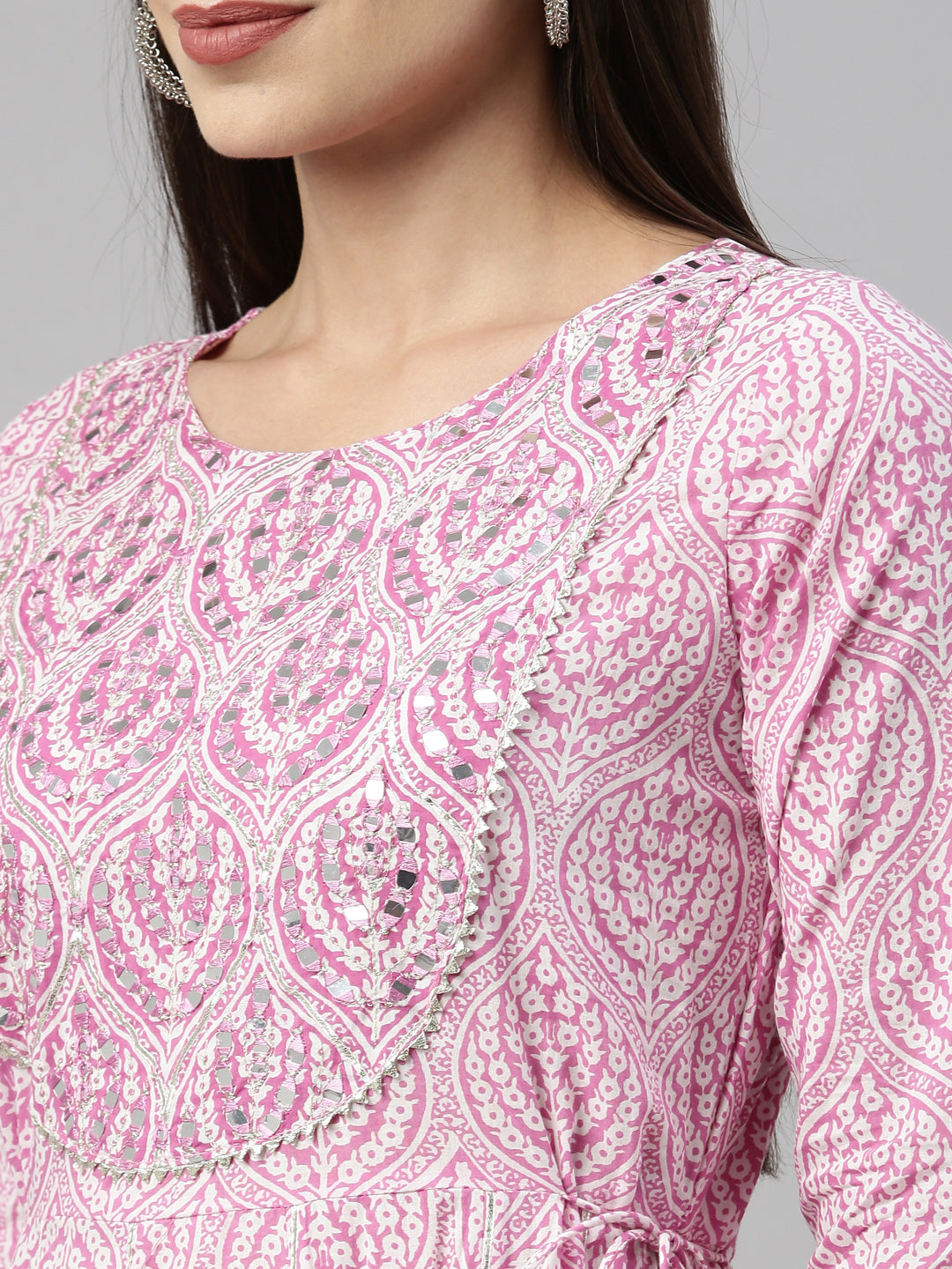 Neerus Pink Color Cotton Fabric Kurta
