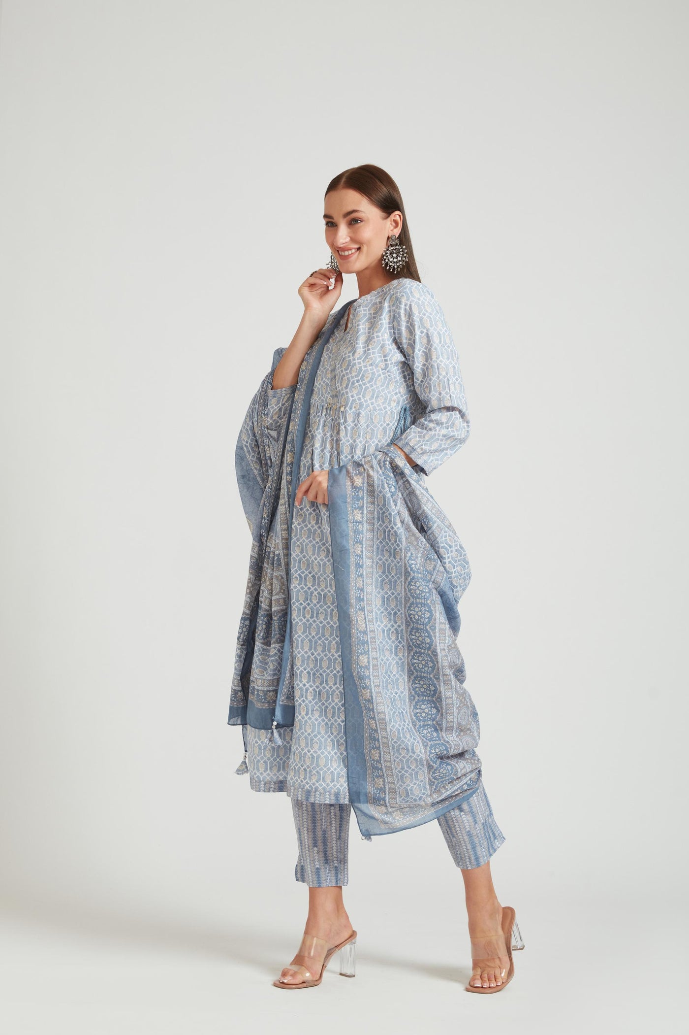 Neeru's Indigo Color Muslin Fabric Salwar Kameez