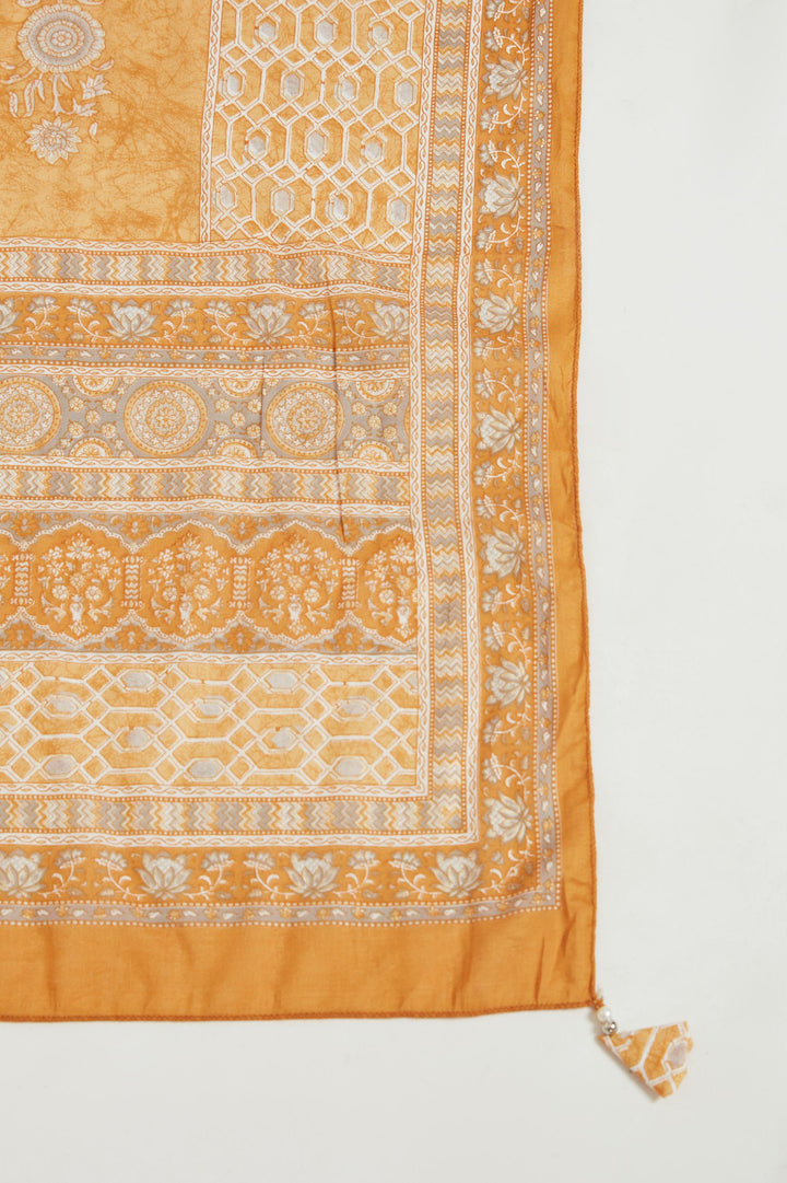 Neerus Yellow muslin straight kurta set - detail view 1