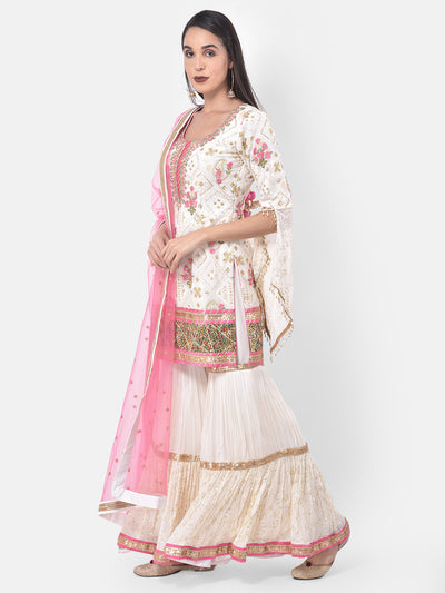 Neeru'S Off White Color Georgette Fabric Suit-Gharara