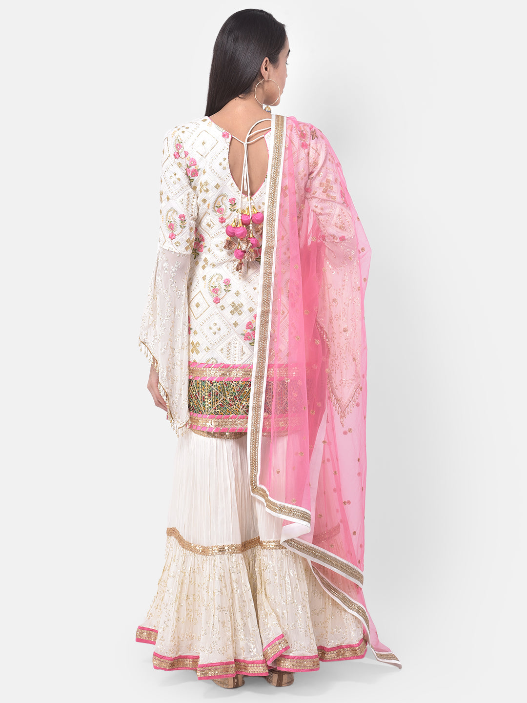 Neeru'S Off White Color Georgette Fabric Suit-Gharara