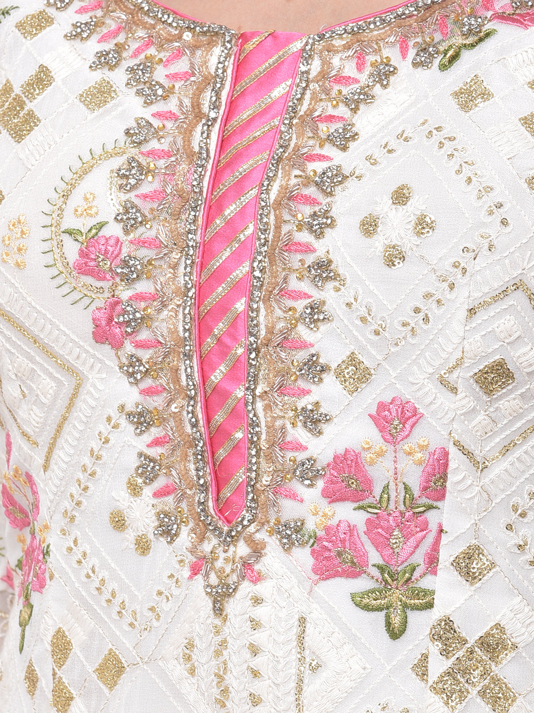 Neeru'S Off White Color Georgette Fabric Suit-Gharara