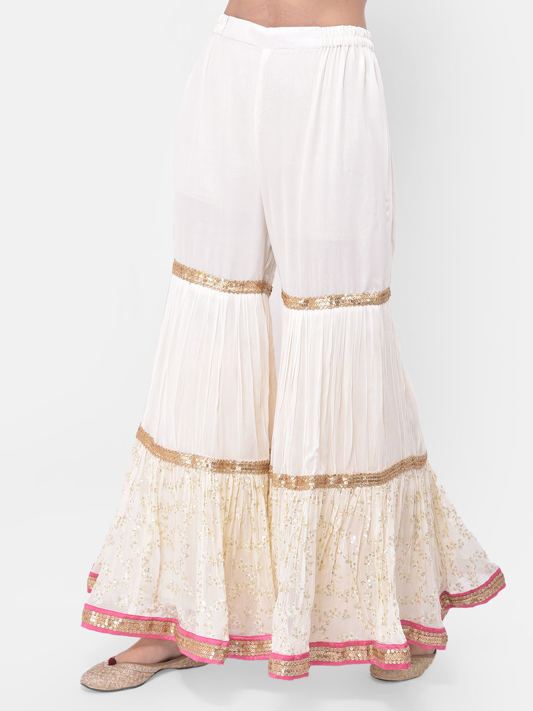 Neeru'S Off White Color Georgette Fabric Suit-Gharara