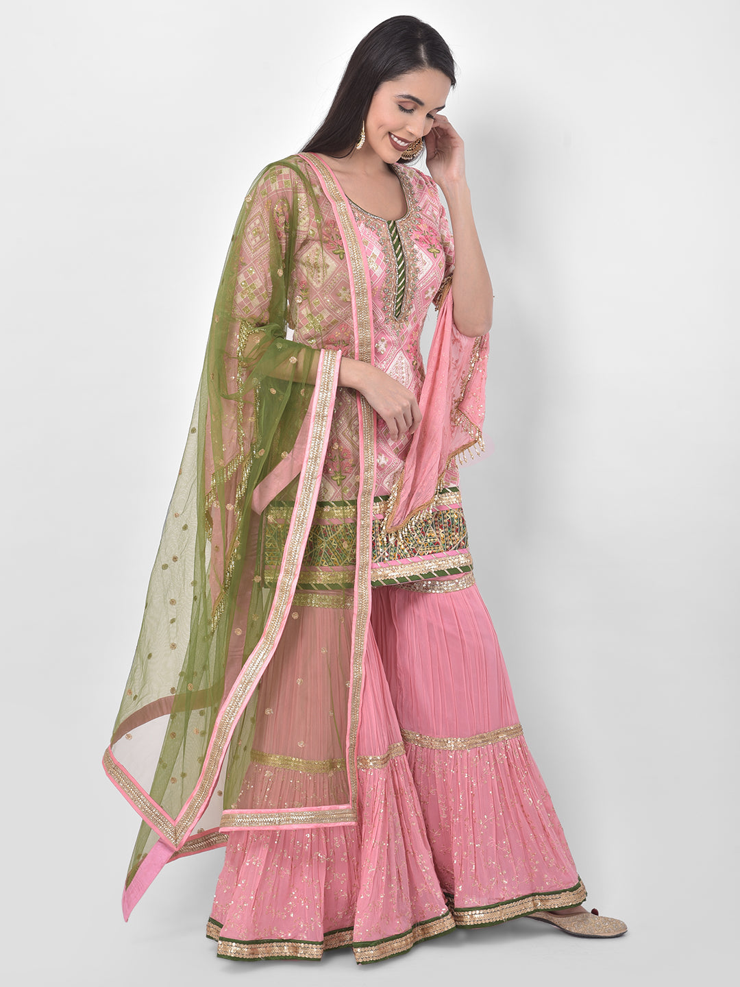 Neeru's Pink Color Georgette Fabric Suit-Gharara