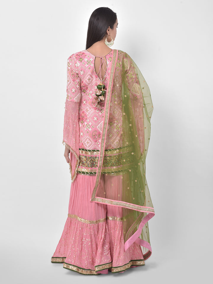 Neerus Pink georgette embroidered sharara set - side view