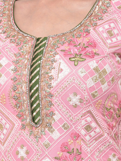 Neeru's Pink Color Georgette Fabric Suit-Gharara