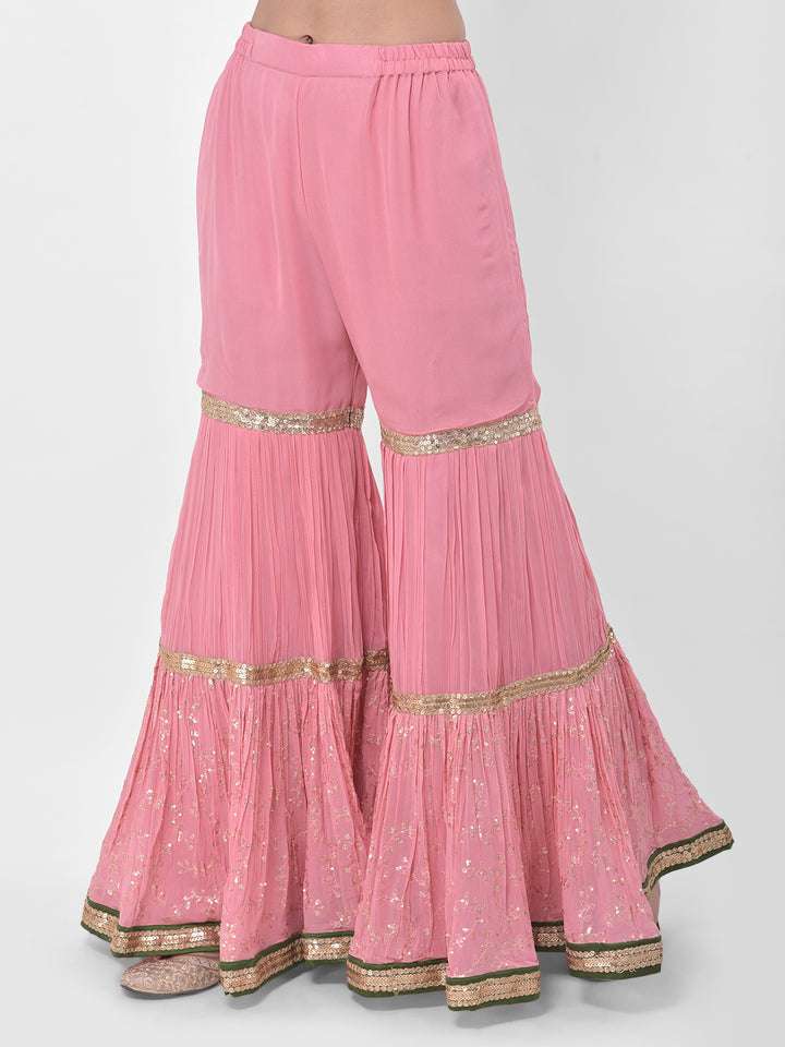 Neerus Pink georgette embroidered sharara set - detail view 3