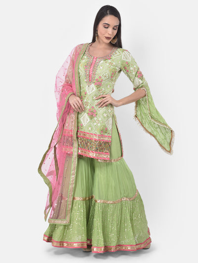 Neeru'S Pista Color Georgette Fabric Suit-Gharara