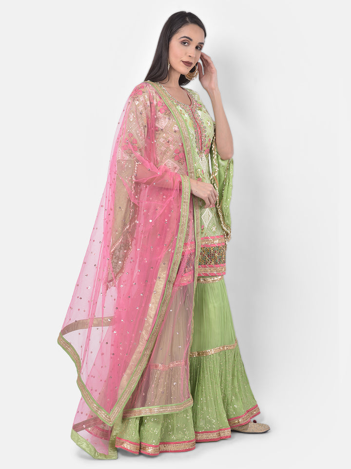 Neerus Green Georgette Embroidered Sharara Set - front view