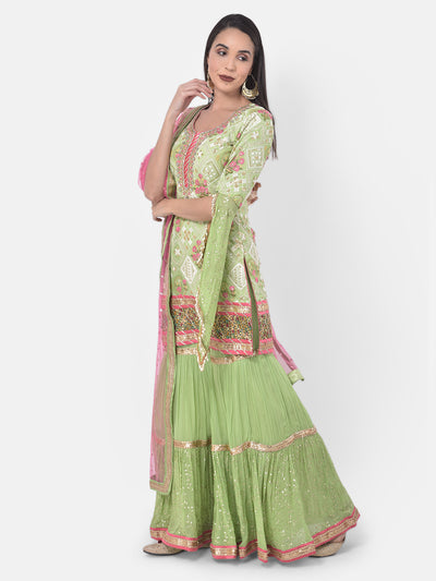 Neeru'S Pista Color Georgette Fabric Suit-Gharara
