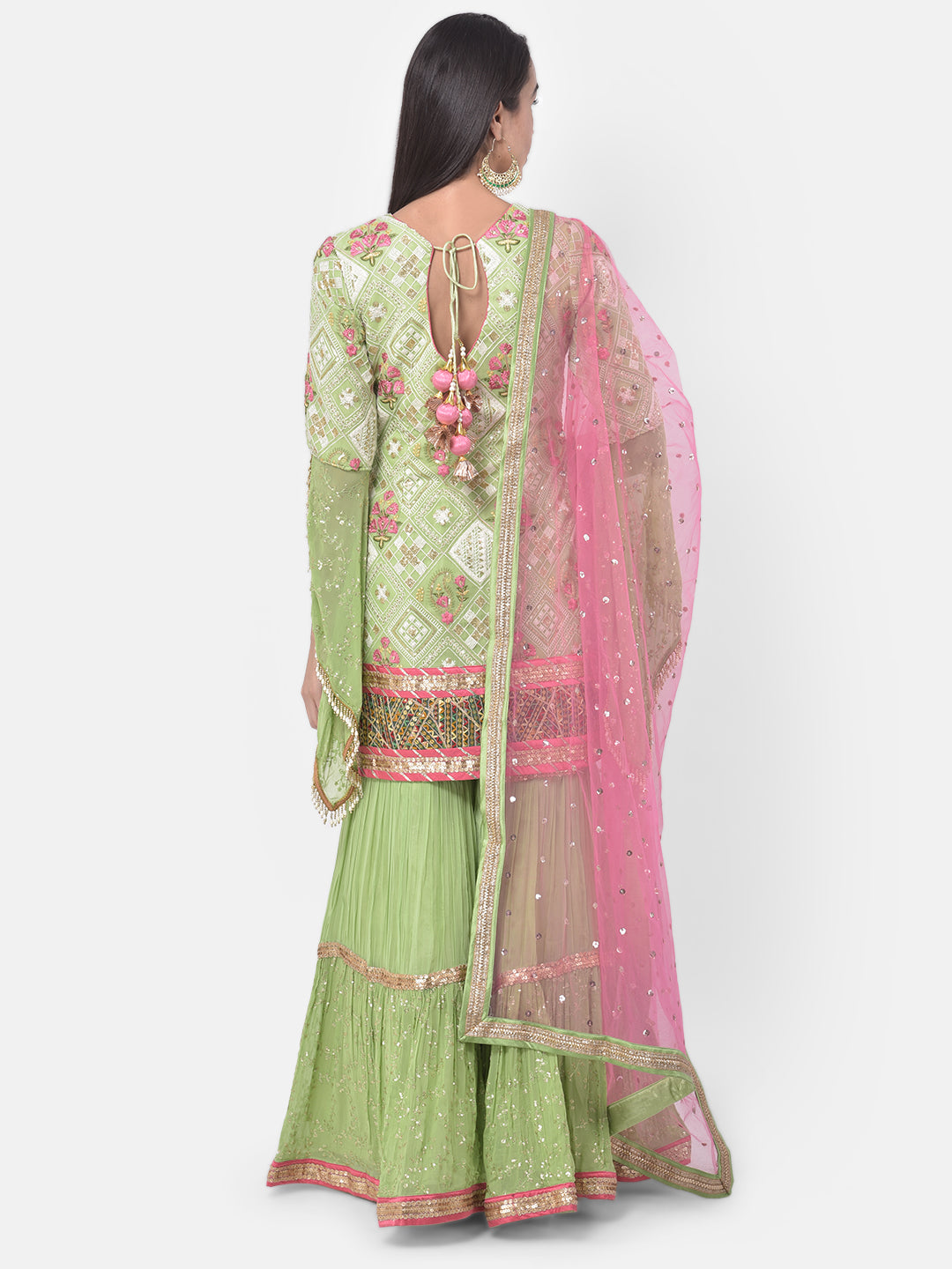 Neeru'S Pista Color Georgette Fabric Suit-Gharara