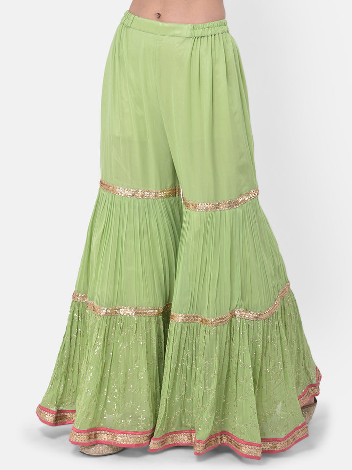 Neerus Green Georgette Embroidered Sharara Set - detail view 1