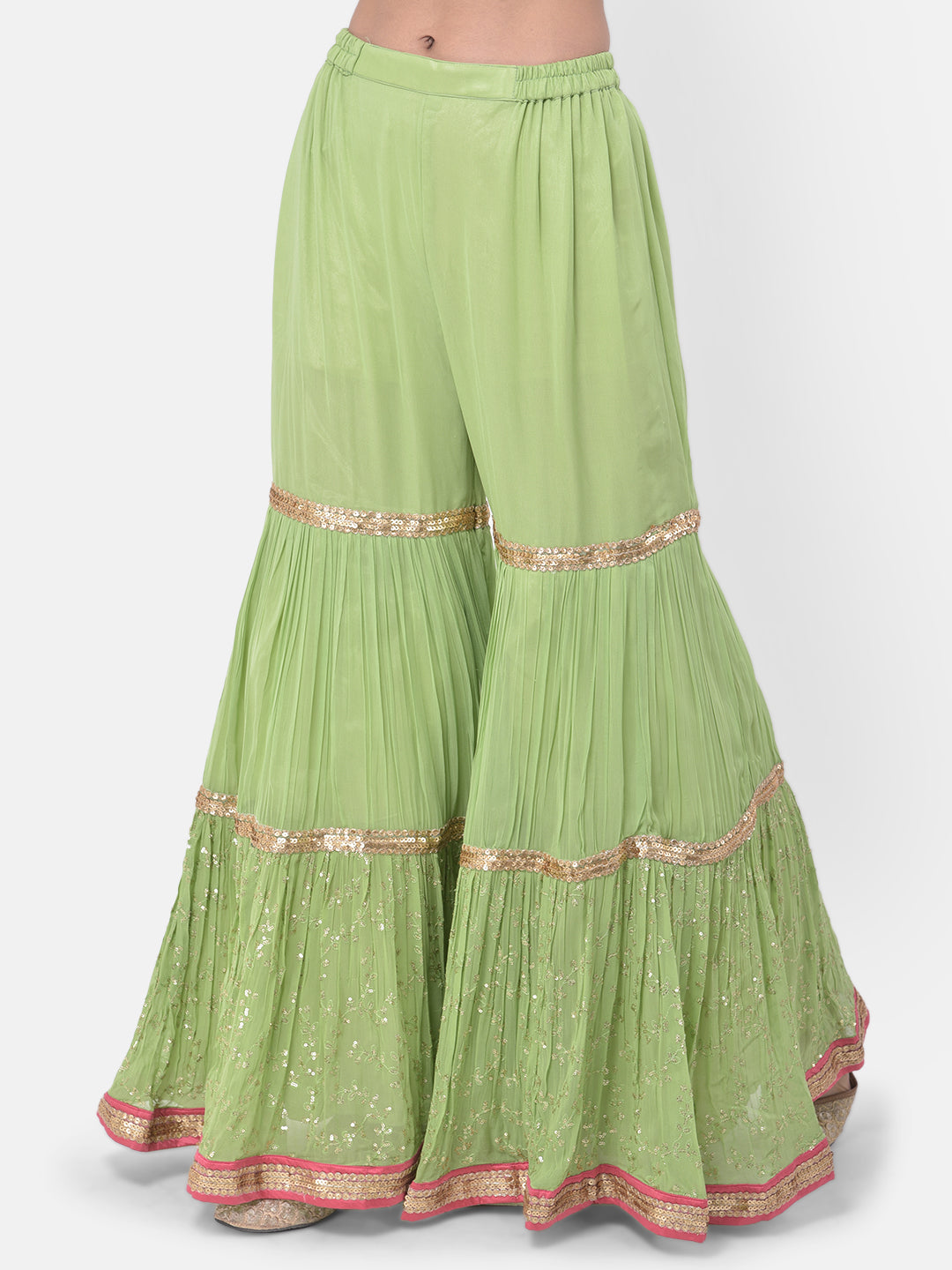 Neeru'S Pista Color Georgette Fabric Suit-Gharara