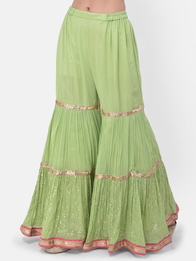 Neeru'S Pista Color Georgette Fabric Suit-Gharara