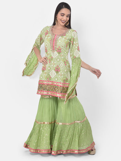 Neeru'S Pista Color Georgette Fabric Suit-Gharara