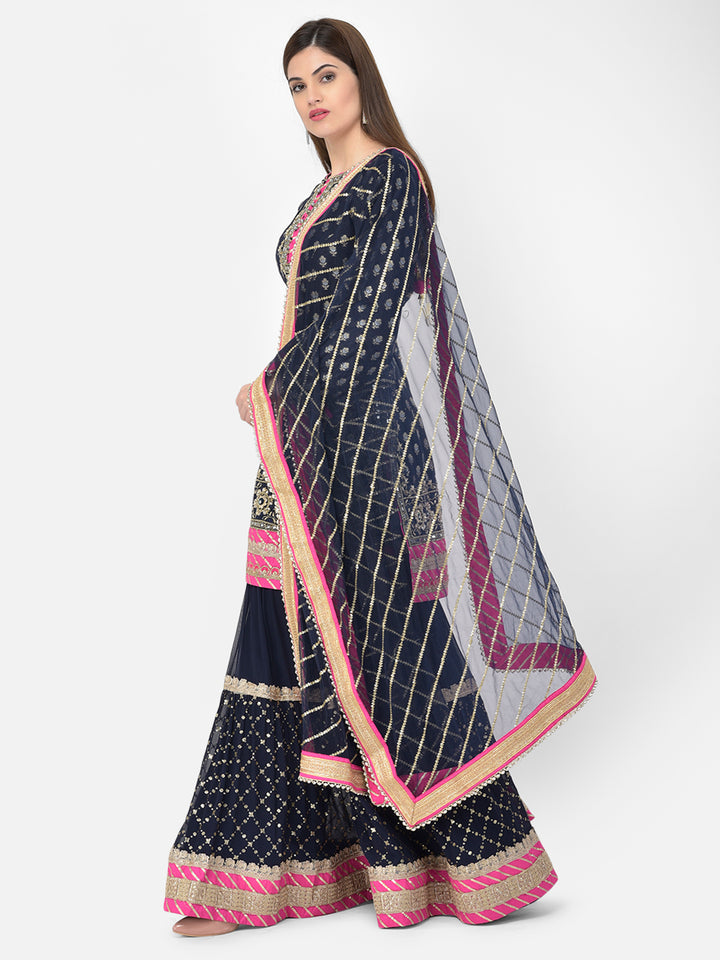 Neerus'S Navy Blue Color Banaras Fabric Suit-Gharara