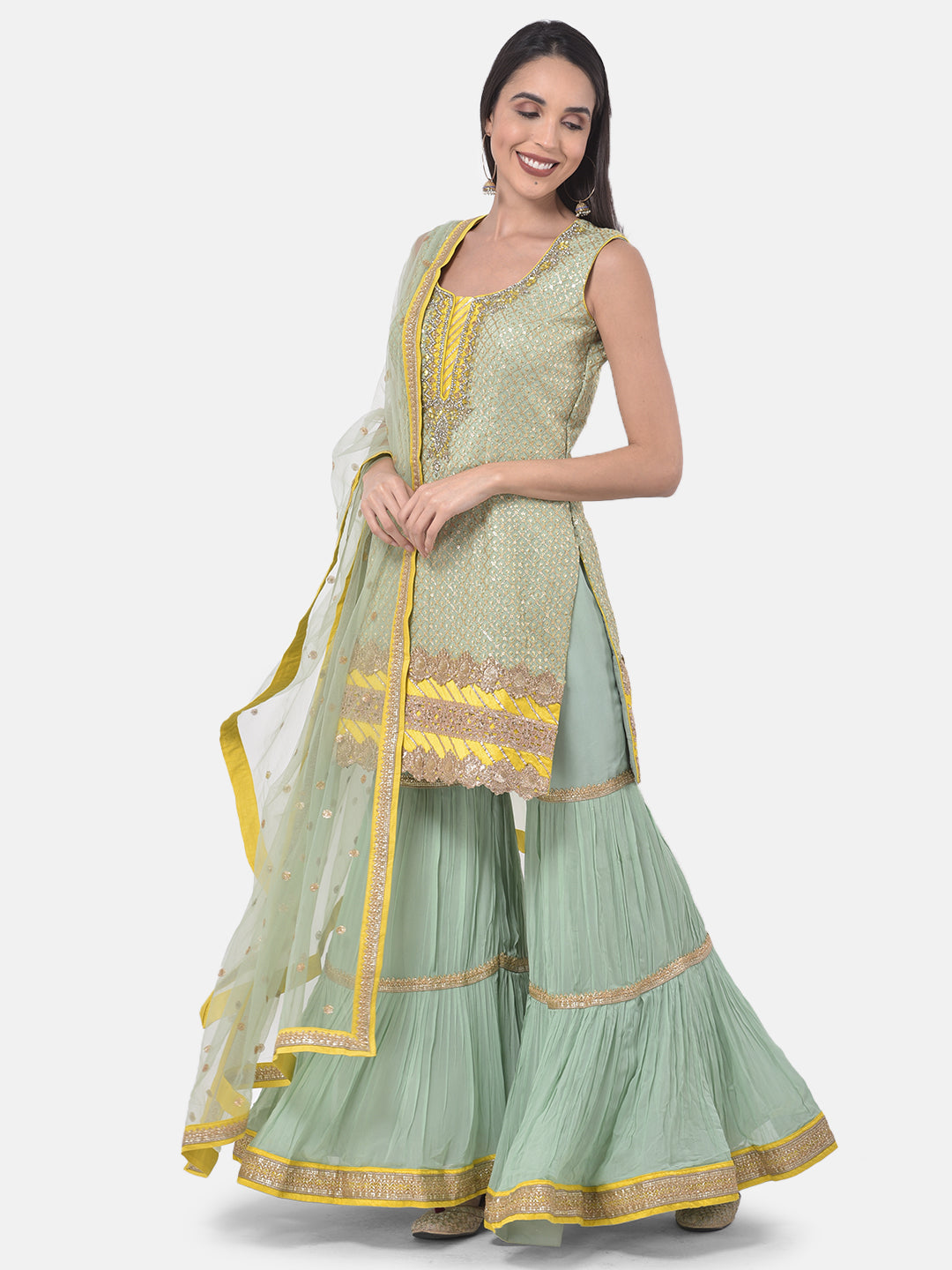 Neerus Pista Color Georgette Fabric Suit-Gharara