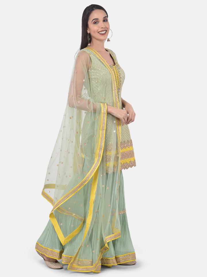 Neerus Pista Color Georgette Fabric Suit-Gharara