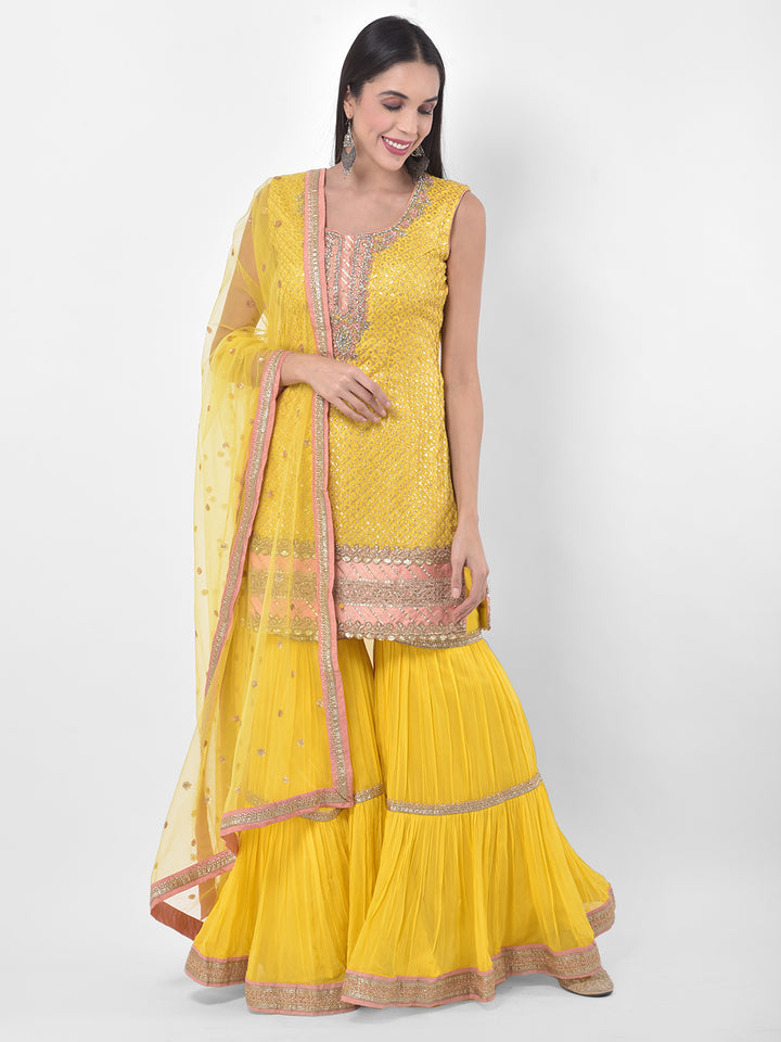 Neerus Yellow Colour Georgette Fabric Suit-Gharara
